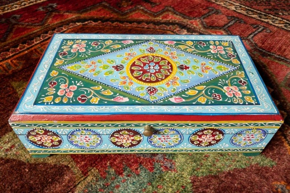 Hand Painted Indian Wooden Box Turquoise